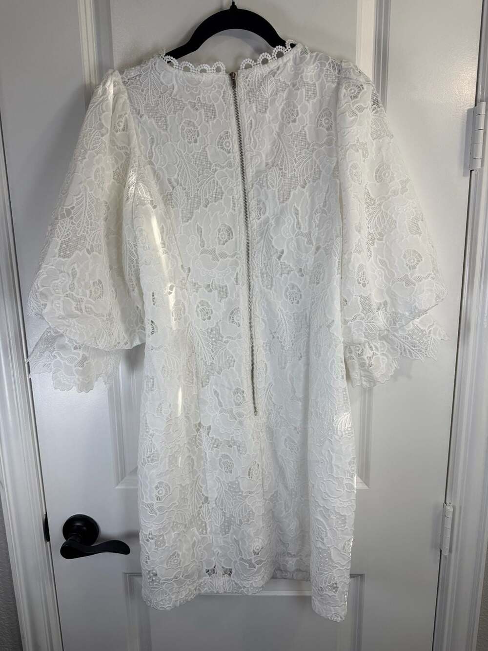 Fate White Floral Lace Puff 3/4 Sleeve Mini Dress NWT Size Small - Picture 6 of 10